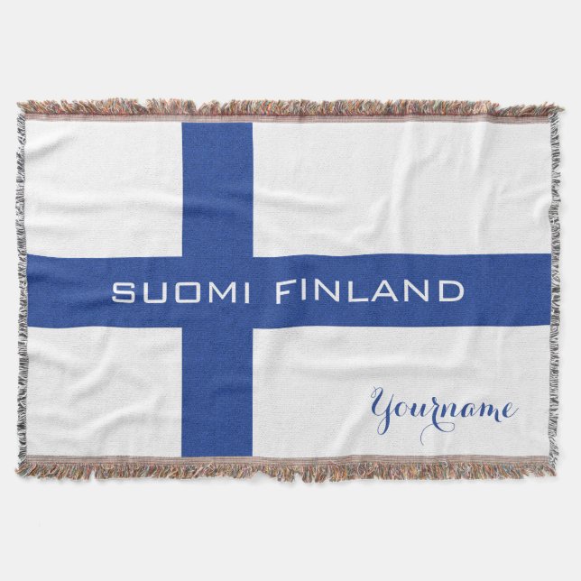 Beställnings- kastfilt för finlandssvensk flagga mysfilt (Framsidan)