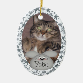 Beställnings- kattfotoprydnad julgransprydnad keramik