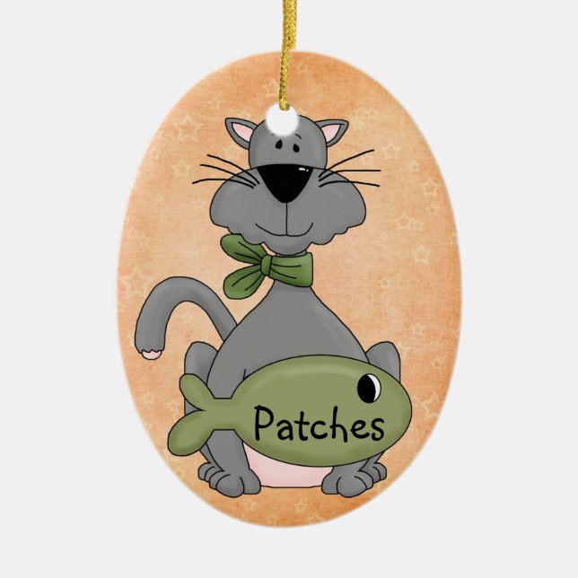 Beställnings- kattjulprydnadar julgransprydnad keramik (Framsidan)