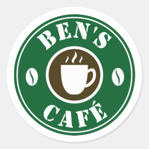 Beställnings- klistermärkear med kaffekoppen och runt klistermärke