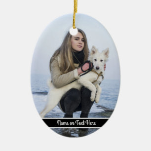 Beställnings- mall för strandhund- och flickafoto julgransprydnad keramik