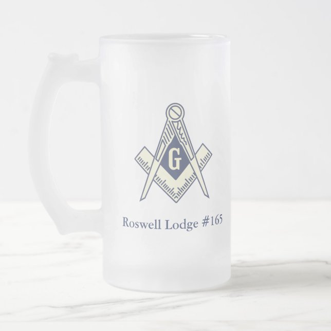 Beställnings- Masonic blåttlogemugg Frostat Ölglas (Vänster)