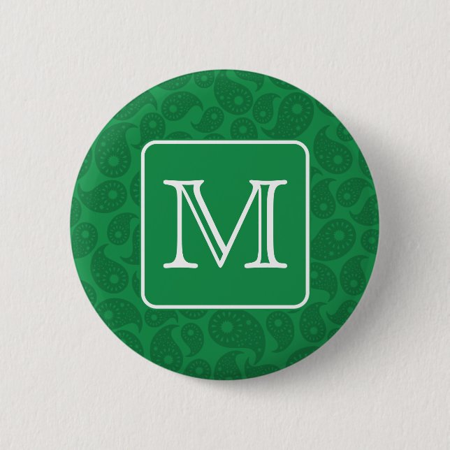 Beställnings- Monogram. Mörk - grön Paisley modell Knapp (Framsida)