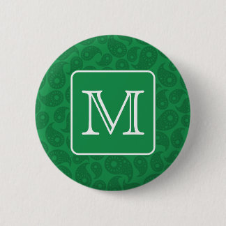 Beställnings- Monogram. Mörk - grön Paisley modell Knapp