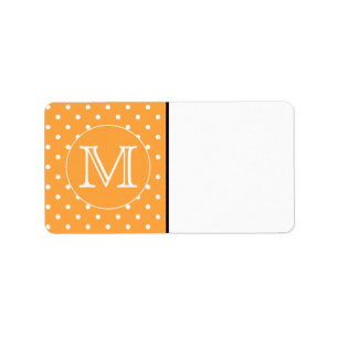 Beställnings- Monogram. Orange- och vitPolkaprick Adressetikett