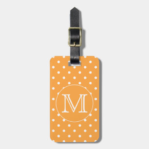 Beställnings- Monogram. Orange- och vitPolkaprick Bagagebricka