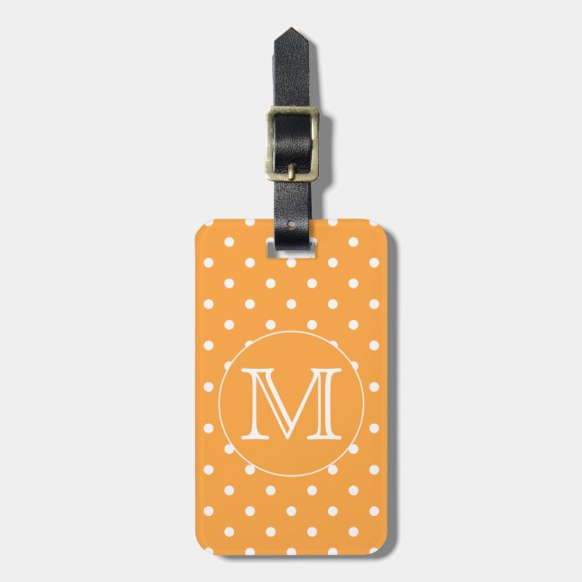 Beställnings- Monogram. Orange- och vitPolkaprick Bagagebricka (Vertikal Framsida)