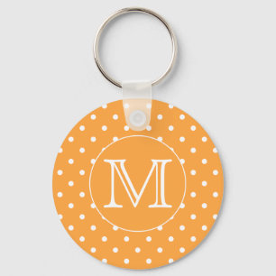 Beställnings- Monogram. Orange- och vitPolkaprick Nyckelring