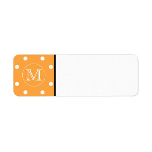 Beställnings- Monogram. Orange- och vitPolkaprick Returadress Etikett
