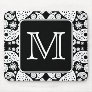 Beställnings- Monogram på den monokromma Paisley Musmatta