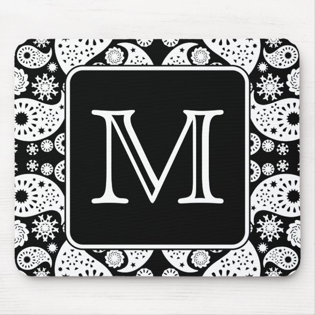 Beställnings- Monogram på den monokromma Paisley Musmatta (Framsidan)