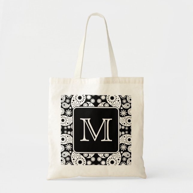 Beställnings- Monogram på den monokromma Paisley Tygkasse (Framsidan)