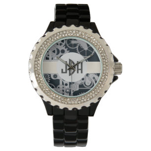 Beställnings- Monogram som utrustas upp den svart Armbandsur