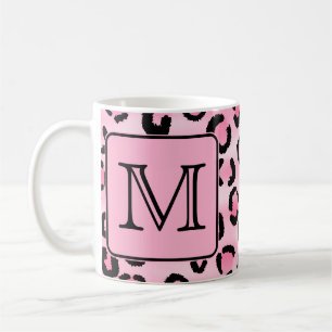 Beställnings- Monogram. Svart och rosa Kaffemugg