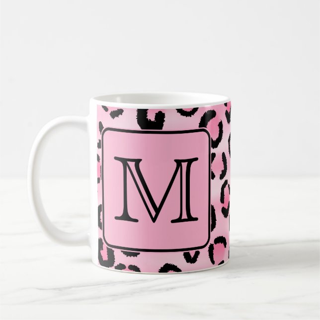 Beställnings- Monogram. Svart och rosa Kaffemugg (Vänster)