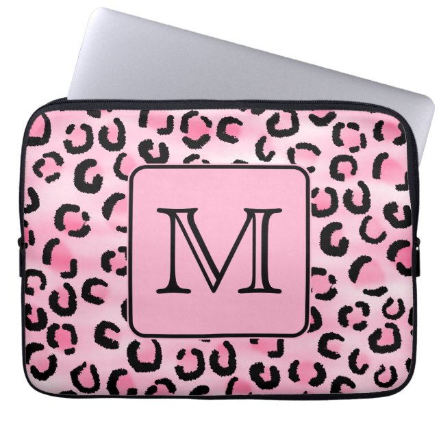 Beställnings- Monogram. Svart och rosa Laptop Fodral (Framsidan)
