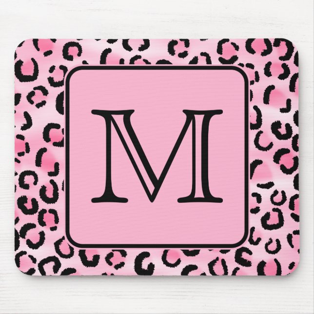 Beställnings- Monogram. Svart och rosa Musmatta (Framsidan)