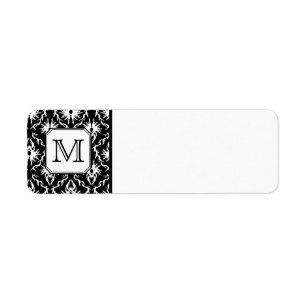 Beställnings- Monogram. Svartvit damastast modell Returadress Etikett