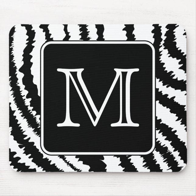 Beställnings- Monogram, zebra mönstrad djurt tryck Musmatta (Framsidan)
