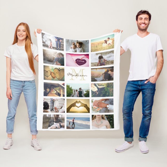 Beställnings- monogramfotoCollage Fleecefilt (På plats)