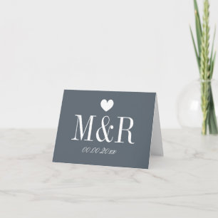 Beställnings- monogramgrå färgbröllop noterar kort