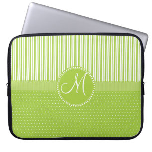 Beställnings- Monogramgrönt görar randig polka Laptop Fodral
