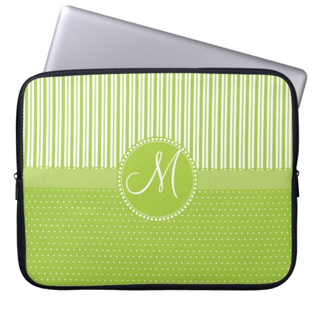 Beställnings- Monogramgrönt görar randig polka Laptop Fodral (Framsidan)