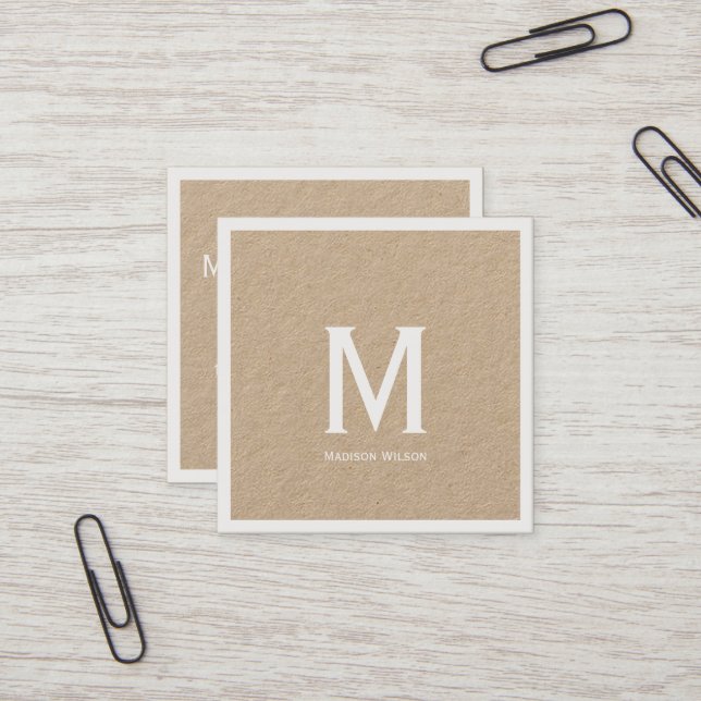 Beställnings- Monogrammed lantliga Kraft Fyrkantigt Visitkort (Fram/Back In Situ)