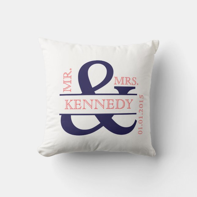 Beställnings- Monogramminnessakbröllop kudder Kudde (Framsida)