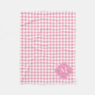 Beställnings- Monogramrosa- och vitHoundstooth Fleecefilt