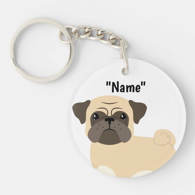 Beställnings- mops Keychain (Framsidan)