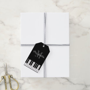 Beställnings- musik för monogrampianonyckel presentetikett