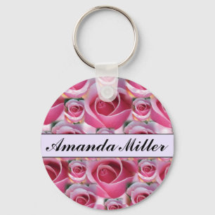 Beställnings- nätt rosa ros namn, initialer nyckelring