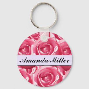 Beställnings- nätt rosa ros namn, initialer nyckelring