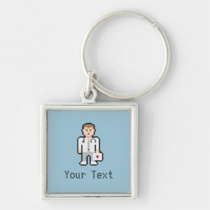 Beställnings- PIXELdoktor Keychain Fyrkantig Silverfärgad Nyckelring