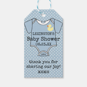 Beställnings- pojkebaby showertack med fotspår presentetikett