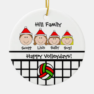 Beställnings- prydnad för volleybollfamiljhelgda julgransprydnad keramik