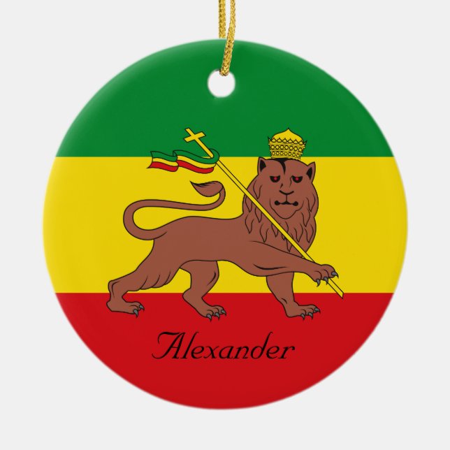 Beställnings- Rastafarian flagga av Etiopien som Julgransprydnad Keramik (Framsidan)