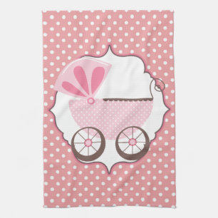 Beställnings- Retro rosa vagnsbaby shower Kökshandduk
