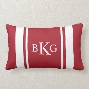 Beställnings- röd monogram- & för randmönster lumbarkudde
