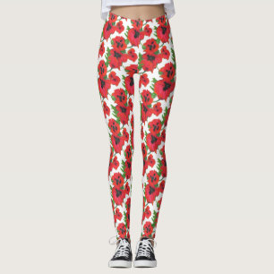 Beställnings- röda och svart orientaliska vallmo leggings