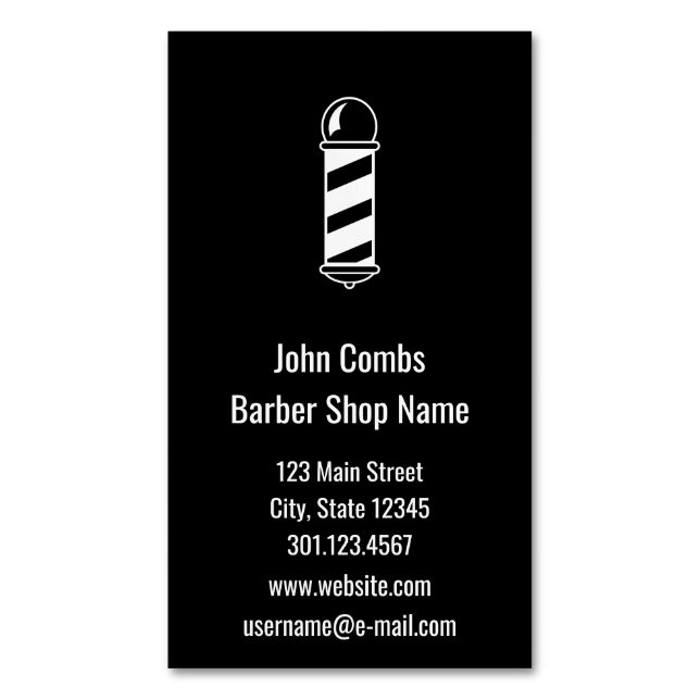 Beställnings- svartvit frisersalong Pole Visitkortmagnet (Framsida vertikal)