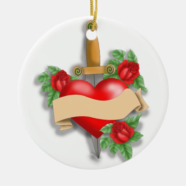 Beställnings- tatueringhjärta julgransprydnad keramik (Framsidan)