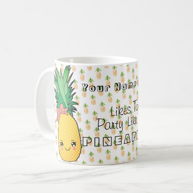 Beställnings- text-/partyananasKawaii sommar Kaffemugg (Framsida vänster)