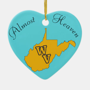 Beställnings- text/West Virginia statliga blått Julgransprydnad Keramik