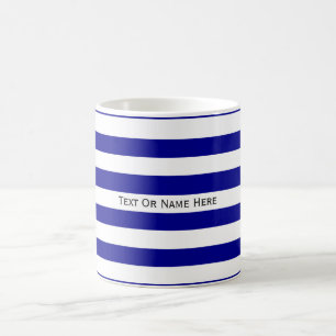 Beställnings- textnamnmörk - blått- & vitrandar kaffemugg