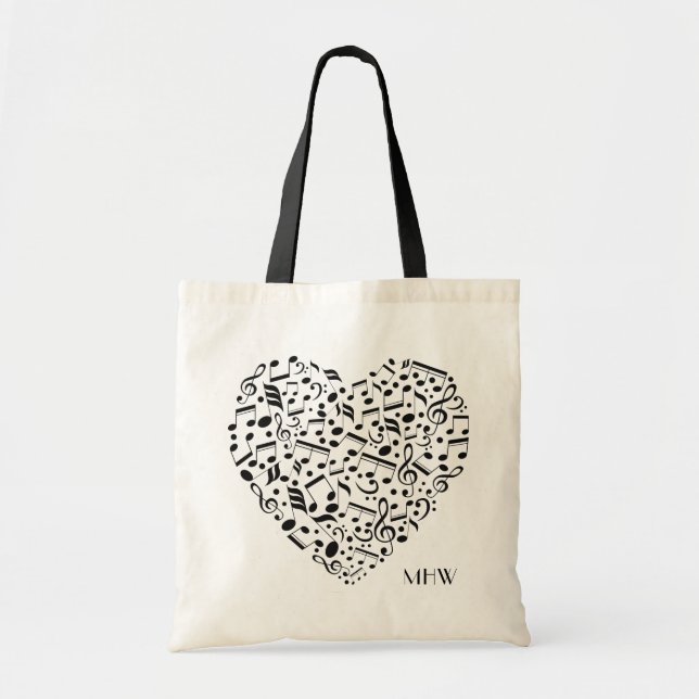 Beställnings- tote bags för monogrammusikhjärta tygkasse (Framsidan)
