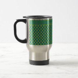 Beställnings- travel mug-, blått- och gröntpolka resemugg