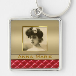 Beställnings- vadderat rött läder för fotoramFaux Fyrkantig Silverfärgad Nyckelring