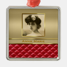 Beställnings- vadderat rött läder för fotoramFaux Julgransprydnad Metall